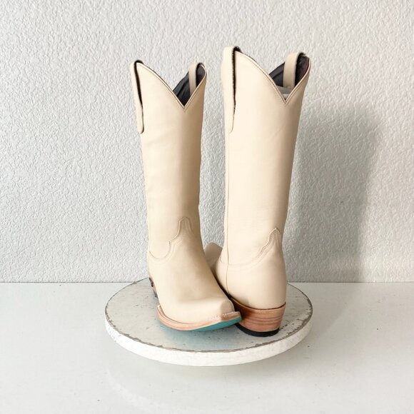 Lane EMMA JANE Womens Cowboy Boots 7.5 Pale Ivory Western Cowgirl Mid Calf Tall - Picture 1 of 11